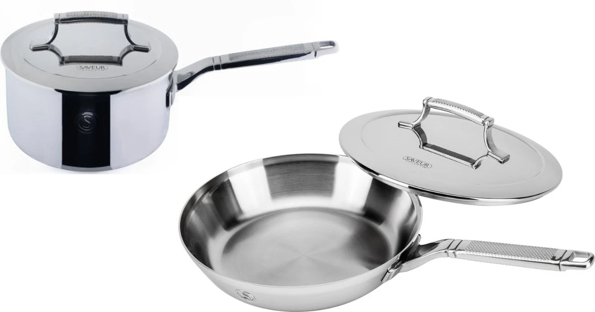 Saveur Selects Pannenset Voyage Series (Koekenpan ø 25 Cm + Steelpan ø 20 Cm) - TriPly RVS - Inductie En Alle Andere Warmtebronnen 1 Saveur Selects Pannenset Voyage Series (Koekenpan ø 25 Cm + Steelpan ø 20 Cm) - TriPly RVS - Inductie En Alle Andere Warmtebronnen