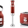 Westinghouse Retro Waterkoker + Broodrooster 2 Sleuven + Staafmixer - Rood