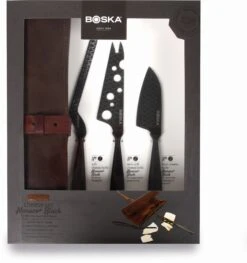 Boska Kaasmessenset Monaco+ Zwart - Met Lederen Hoes -Keukengerei Verkoop 307089 Cheese Set Monaco Black1 verpakking
