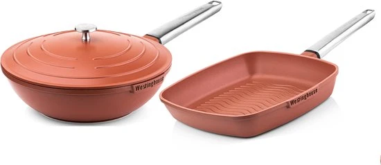 Westinghouse Pannenset Performance (Wokpan + Grillpan) ø 28 Cm - Rood - Inductie En Alle Andere Warmtebronnen 1 Westinghouse Pannenset Performance (Wokpan + Grillpan) ø 28 Cm - Rood - Inductie En Alle Andere Warmtebronnen