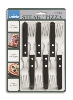 Amefa Steakvork Pizza - 6 Stuks -Keukengerei Verkoop 7000 Steak Fork Set 6pcs Blister black