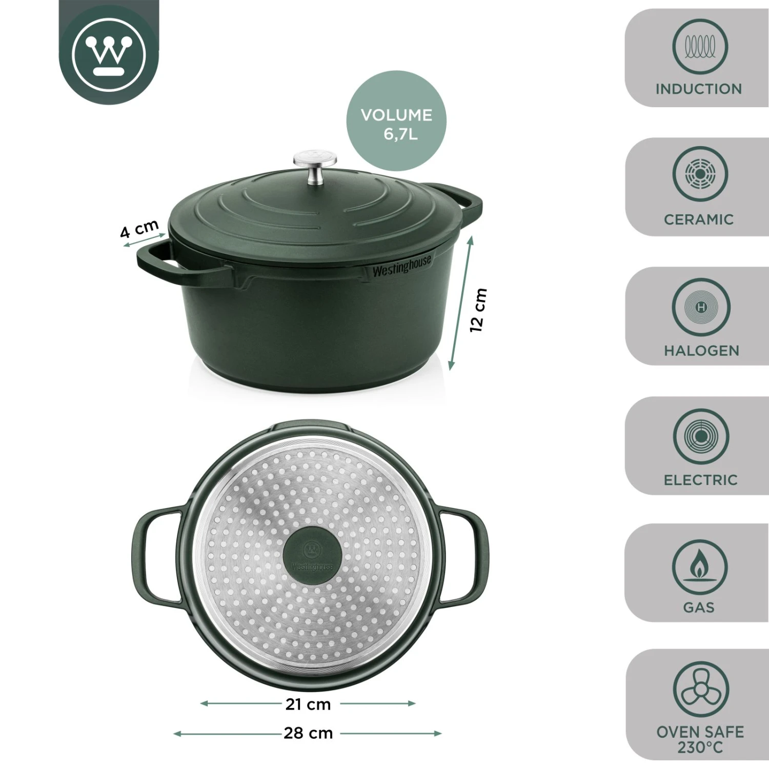 Westinghouse Braadpan Performance - Gracious Green - ø 28 Cm / 6.7 Liter 9 Westinghouse Braadpan Performance - Gracious Green - ø 28 Cm / 6.7 Liter - Afbeelding 9